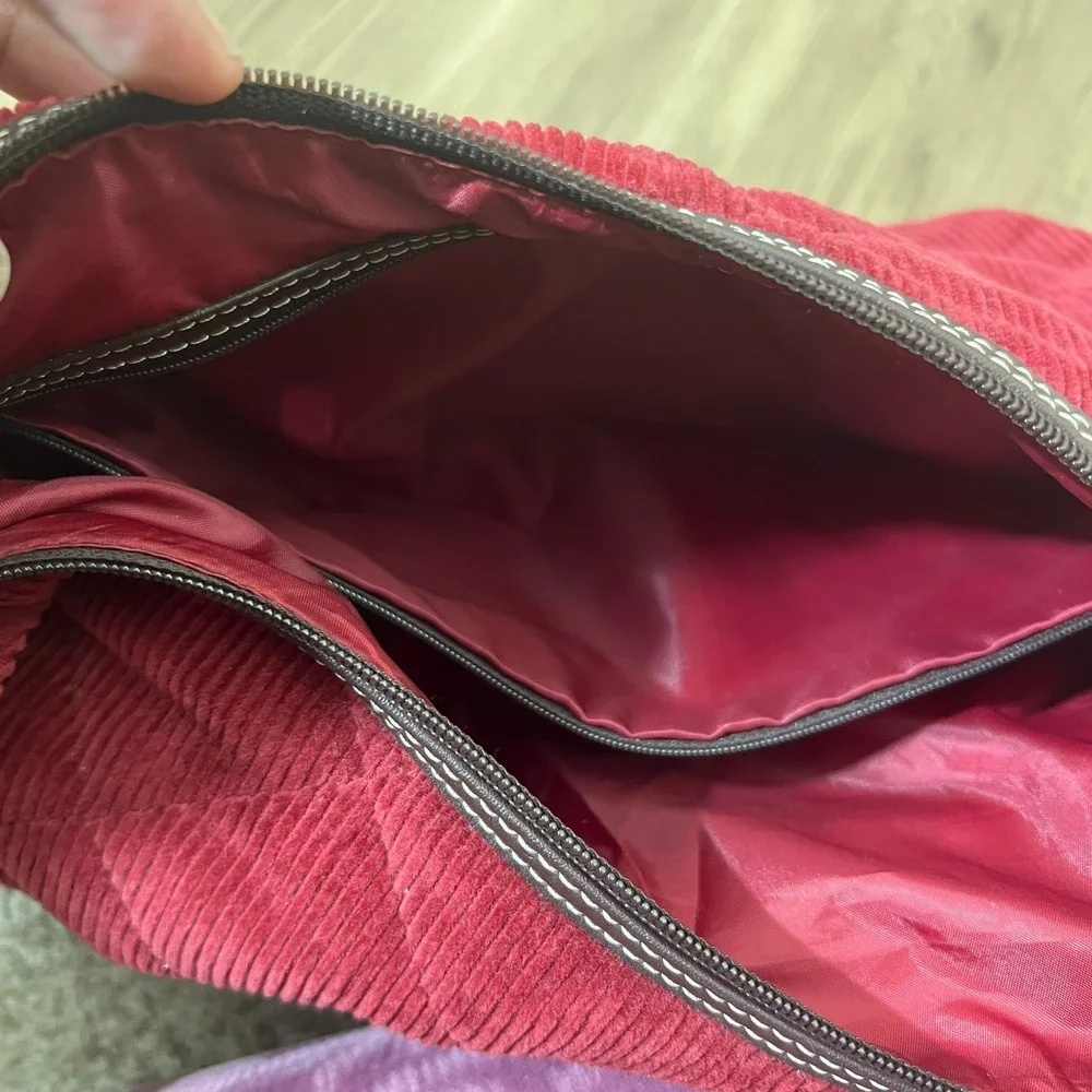 Tommy‎ Hilfiger Burgundy Corduroy Hobo Shoulder Bag Quilted Soft Grunge Y2K